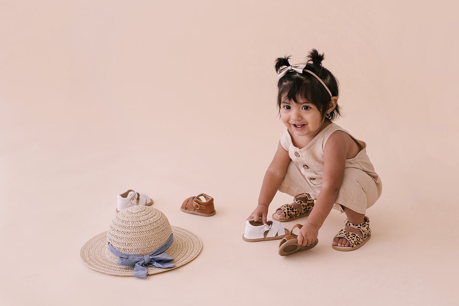 Oatmeal Cropped Linen Baby Romper - Nest & Nurture