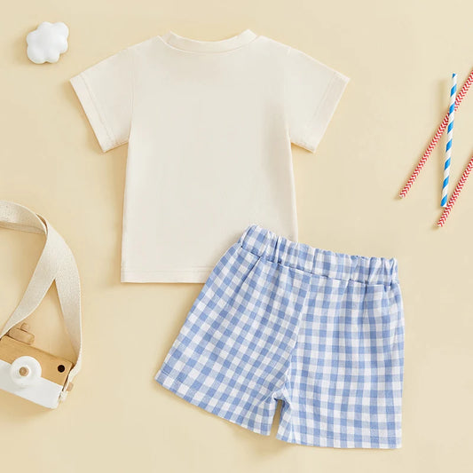 4th Of July  Plaid Shorts Set