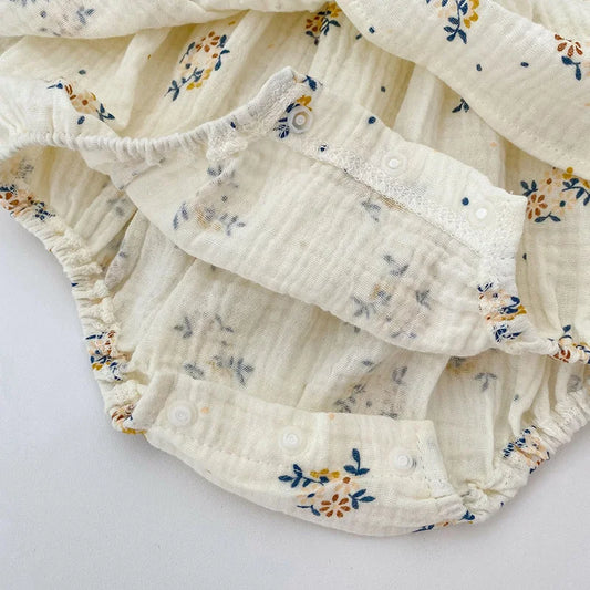 2PCS Linen Floral Dress and Hat